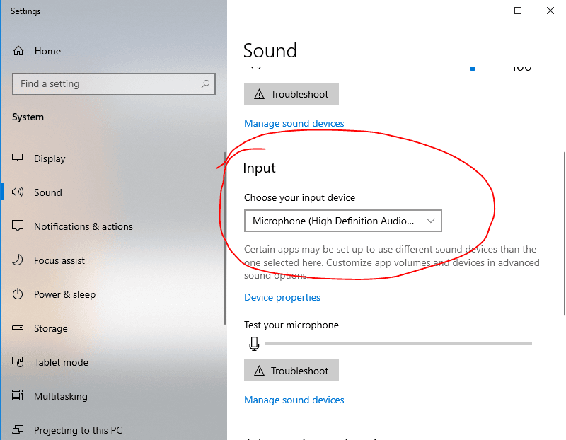 Screenshot of Windows Audio Settings