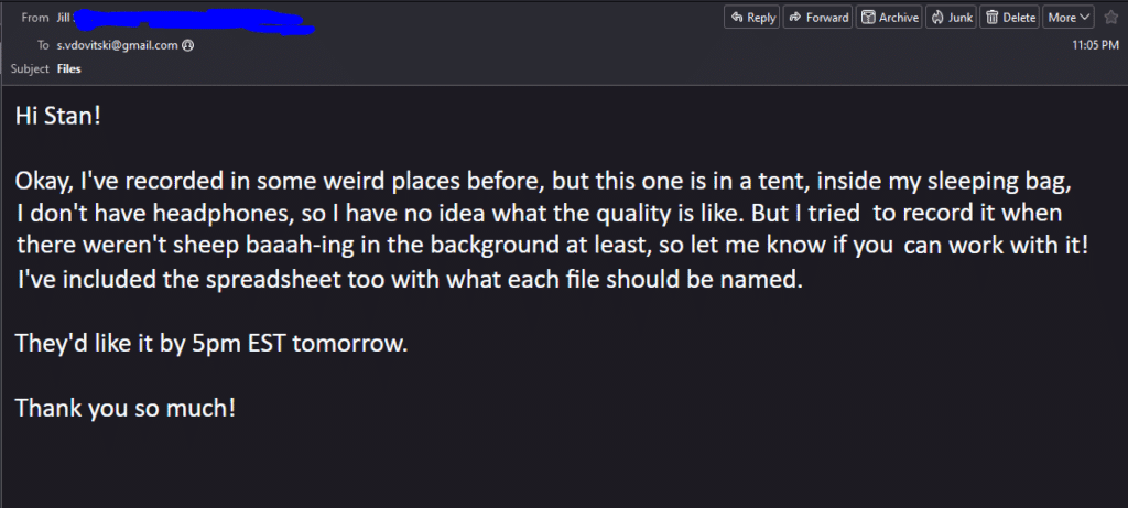 Screenshot Showing a Message